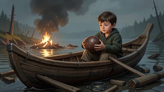 A Keepsake Returned from "Kensuke's Kingdom". The Island Gives Something Back A surprising recovery Kensuke reveals the ball in his outrigger after concealing it among the remains of a wreck.