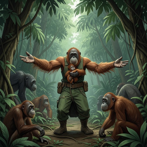 Kensuke as a Guardian of Life from "Kensuke's Kingdom". This thread follows Kensuke’s movement from private survivor to protector of the orangutans, gibbons, and hatchling turtles around him.