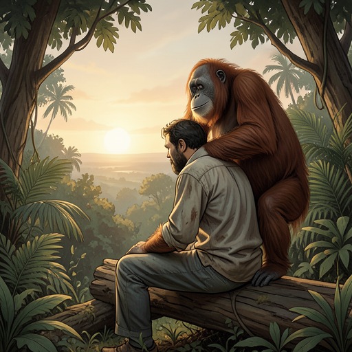 Kensuke and the Orangutans from "Kensuke's Kingdom". This thread follows Kensuke’s deep attachment to the orangutans and the intimate trust he builds with them over many years.
