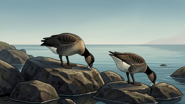 The Geese Rest on Great Rocks from "I Ching". A More Secure Stage Food and ease The geese advance to larger rocks and eat and drink joyfully.