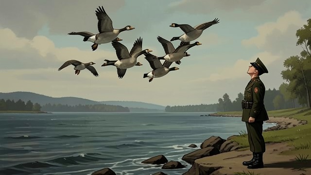 The Geese Reach Shore from "I Ching". A Relationship Begins at the Edge The shore as first arrival The wild geese approach the shore, the first stage in a series of places they will reach.