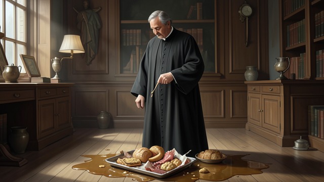 A Minister Spills the Offering from "I Ching". Responsibility Exceeds Capacity The ruler's food is lost The fourth line shows broken feet and the spilling of what was intended for the ruler.