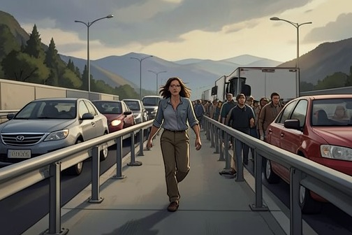 Aomamé Leaves the Metropolitan Expressway via the Emergency Stairway from "1Q84". Aomamé Leaves the Metropolitan Expressway via the Emergency Stairway is the moment Aomamé converts a concealed possibility into action: unable to risk being…