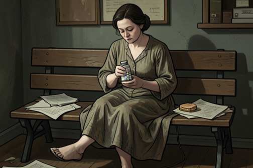The Dowager’s Daughter Dies by Suicide from "1Q84". The Dowager’s Daughter Dies by Suicide is the private family tragedy that shapes the Dowager’s response to abused women and girls.