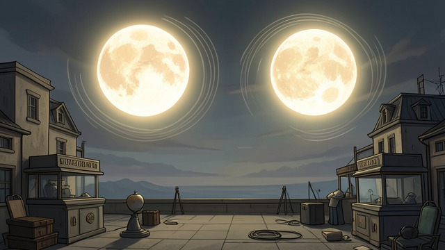 The Moons Continue from "1Q84". The Moons Continue A persistent sky The two moons remain above the safe house while the Little People work inside.