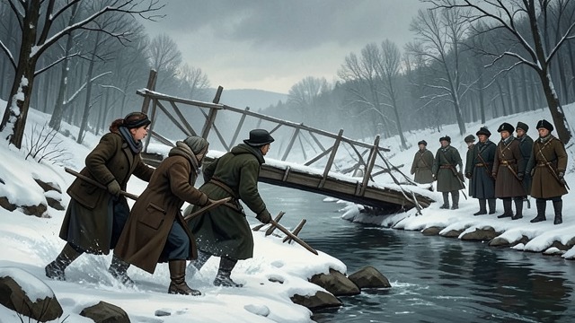 The Refugees Break Through from "Doctor Zhivago". The Refugees Break Through Civilian needs resist command Women fleeing White reprisals cut paths and bridges through the taiga despite orders to divert them.