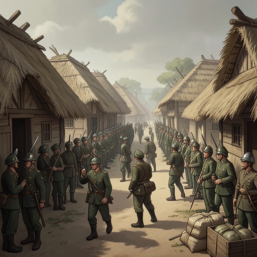 A Village Caught between Armies from "Doctor Zhivago". This flow traces how competing authorities turn rural communities into targets for requisition, accusation, and reprisal.