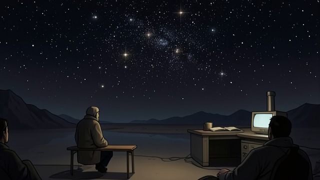 人类生命的渺小,《鼓皮》中的场景。人类尺度之外的星辰 天文学时间 费罗解释说,星光经过漫长旅程后才抵达地球。有些肉眼可见的星辰或许早已熄灭,但它们的光依然为观星者指引方向。 人类的不确定处境 这场谈话让夸尔感受到人世忧虑的渺小。相较于一个没有见证者也依旧运转的宇宙,教堂争端和罗马的报告都显得微不足道。