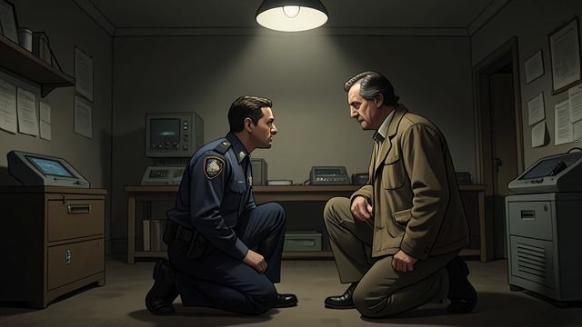 信仰作为慰藉与疑惑,《鼓皮》中的场景。赦罪礼 角色倒转 夸尔在警察局跪在费罗面前,请求赦罪。这位自信的调查员寻求慰藉,而他过去常把慰藉视作一种职业工具。 人性的尺度 费罗默默地为他祝福。这个仪式没有解决罪责或证据方面的疑问,却让两个面对不同不确定处境的人重新感受到片刻信任。
