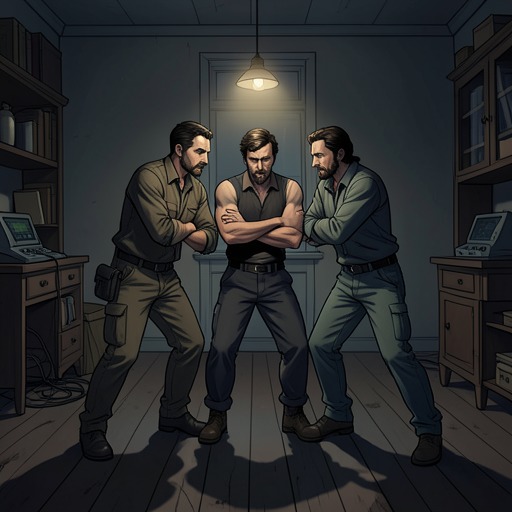 The Three Companions’ Bond from "La piel del tambor". This flow traces the loyalty among Don Ibrahim, Potro del Mantelete, and Niña Puñales as their dream, conscience, and criminal work collide.