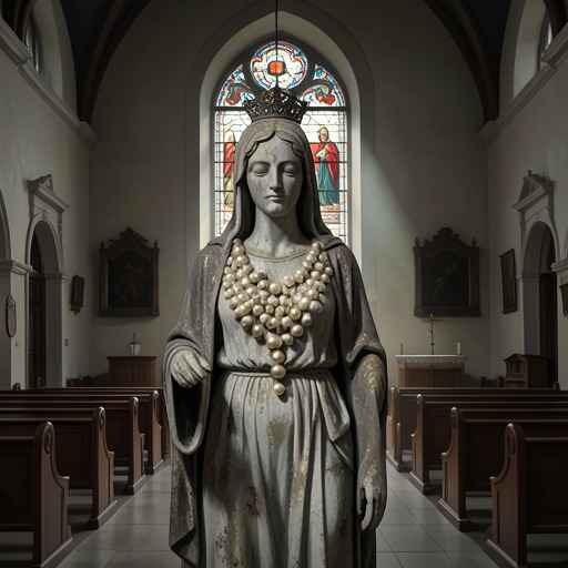 The Substitution of the Pearls from "La piel del tambor". This flow traces how the pearls change from Xaloc’s wedding gift into a church memorial, a hidden source of money, and evidence in Bonafé’s death.