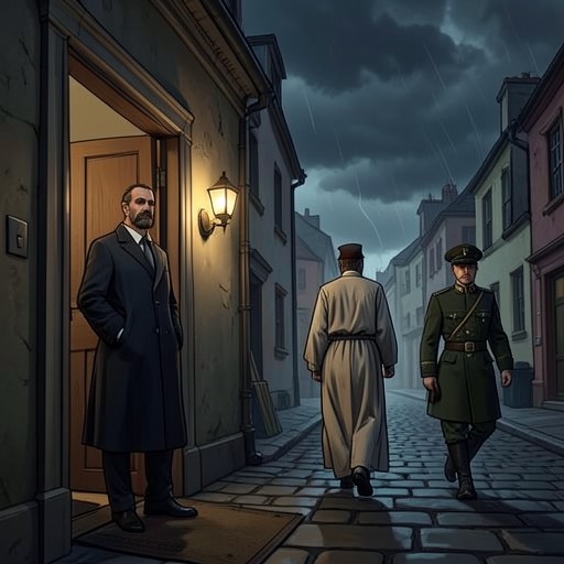 Quart’s Exile from the IOE from "La piel del tambor". This flow follows Quart from Spada’s trusted operative to a priest disciplined for abandoning neutrality, and finally into an uncertain diplomatic exile.