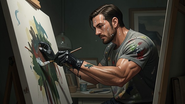 The Painter’s Physical Labor from "Bluebeard". The Body Makes the Picture Work Beyond Intention Rabo’s hand and body produce a monumental image whose meaning he cannot fully explain in advance.