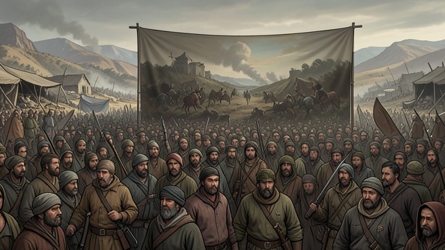 The Crowd Preserved from "Bluebeard". Many Lives in One Work Details Against Forgetting The final painting holds thousands of figures, each with a story, in a single view of war’s aftermath.