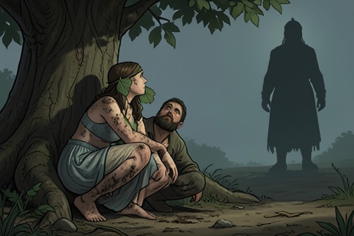 Fall of Man from "Torah". The Fall of Man is the Genesis account of Adam and Eve’s disobedience and expulsion from the garden of Eden.