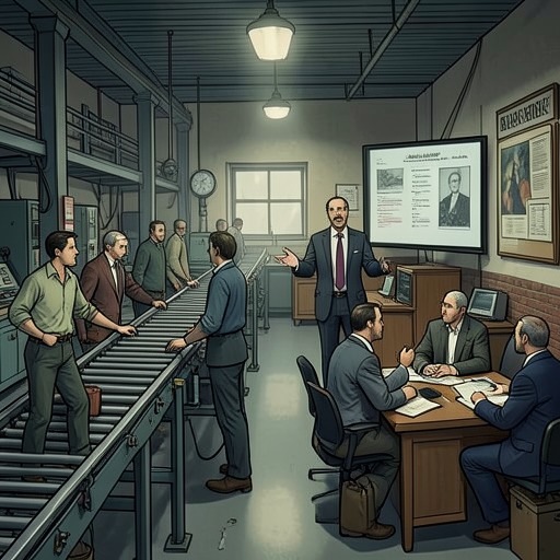 The Corporation Between Command and Collective Judgment from "The Wisdom of Crowds". This thread traces the company from hierarchical mass production toward decentralization, while questioning the myth of the solitary corporate savior.