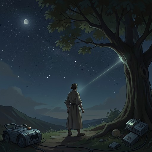 死亡、物质与星辰,《深夜小狗神秘事件》中的场景。克里斯托弗拒绝以超自然现象解释死亡,同时从物质中寻得延续,并在夜空中获得另一种视角。