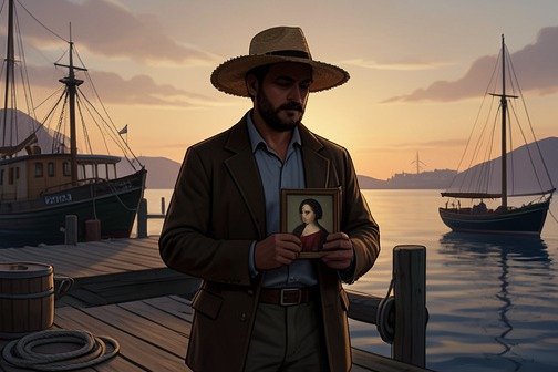 The Ana Brig and the Cádiz Portrait from "Maya". José says that a Spanish brig named Ana left Cádiz in 1790 carrying a sailor who had bought a strange deck from a young Romani boy, the future El Planeta.