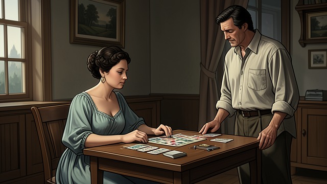 The Solitaire Table from "Maya". The Solitaire Table A repeated pastime Sheila plays solitaire for long stretches and sometimes makes John wait before asking him to shuffle the cards.