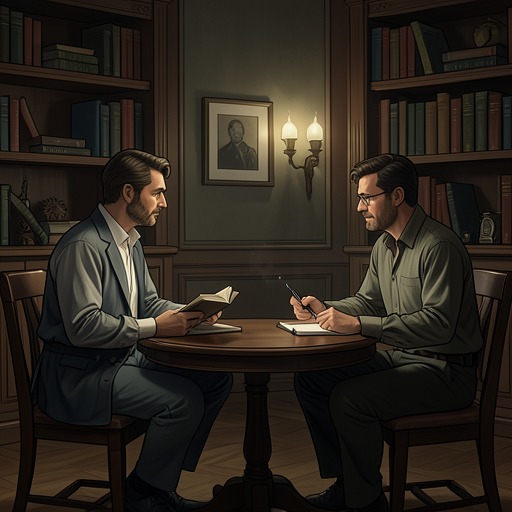 The Collision of Frank and José from "Maya". Frank and José move from mutual curiosity through philosophical challenge to a more direct exchange about the stories and losses each has carried.