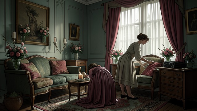 A House Like a Set from "My Tender Matador". Domestic Life as Theater Scenery from Scraps The Queen arranges boxes, lace, curtains, and flowers as if building a movie set.
