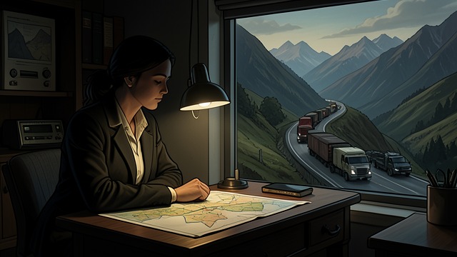 A Route Under Study from "My Tender Matador". Planning Against Routine Watching the Convoy The Front studies the route used by Augusto Pinochet’s motorcade and prepares an ambush on the mountain road.