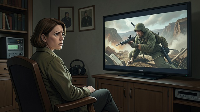 The Movie Theater Crisis from "My Tender Matador". Screen and Street Converge Violence on the Screen The Queen watches an action film while awaiting relief from her anxiety.