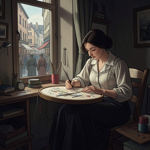 The Queen’s Craft and Clientele from "My Tender Matador". This flow follows the Queen’s embroidery from a survival skill to artistic labor and a source of dignity in the face of class and political power.
