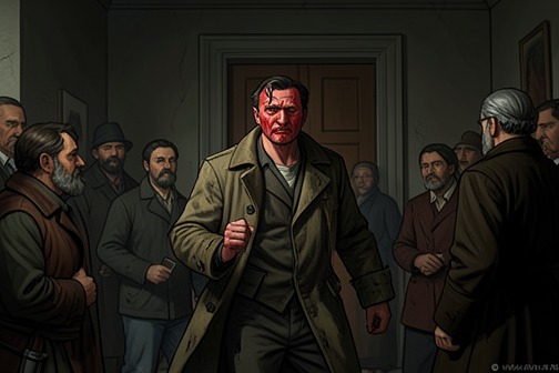 Dmitri attacks his father from "The Brothers Karamazov". Dmitri attacks his father during a furious attempt to get into the inner rooms of Fyodor Pavlovich’s house.