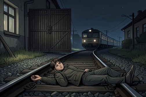 Kolya lies on the tracks as a train passes from "The Brothers Karamazov". Kolya lies between the rails as a train passes in a reckless nighttime dare that makes a spectacle of his courage, nearly costs him his life, and leaves a…