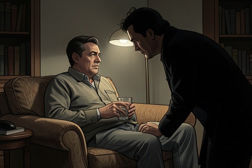 Ivan’s hallucinated encounter with the devil from "The Brothers Karamazov". Ivan’s hallucinated encounter with the devil becomes a struggle over where Ivan’s own thoughts end and the visitor’s voice begins.