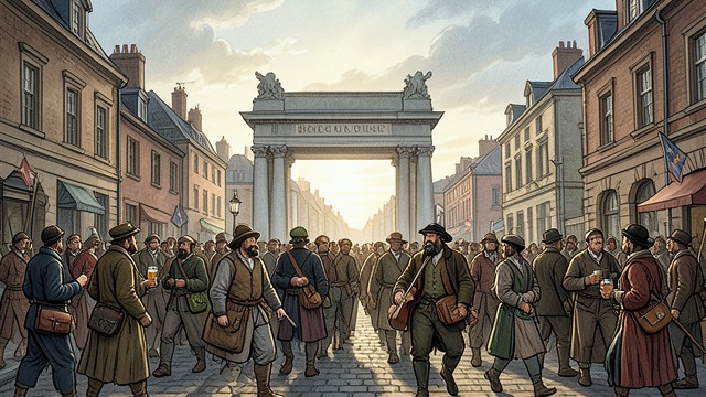 The City Gate from "Faust". Public Life in Spring A crowded threshold People stream through the city gate toward outdoor festivities, filling the scene with work, leisure, music, and…