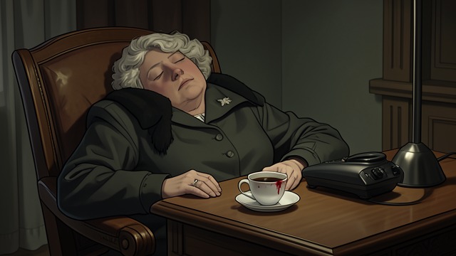 Drugged in Her Sleep from "The Mysterious Affair at Styles". An Unexplained Absence Sleeping Through the Alarm Cynthia does not wake during the commotion in the adjoining room.
