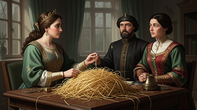 Gold by Dawn from "Rumplestiltskin". Gold by Dawn A miraculous result Rumpelstiltskin spins the straw into gold in exchange for the queen’s necklace.