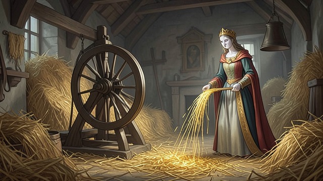 Straw in the Chamber from "Rumplestiltskin". Straw in the Chamber The first condition The King brings The Miller’s Daughter and Queen to the palace chamber and orders a heap of straw spun into gold before…