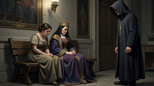 Relief at His Arrival from "Rumplestiltskin". Relief at His Arrival A sympathetic question Rumpelstiltskin finds The Miller’s Daughter and Queen weeping and asks what is wrong.