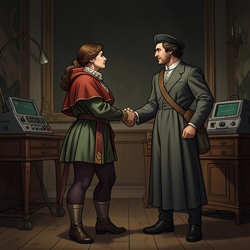 The Queen and The King from "Rumplestiltskin". This flow traces the unequal connection between The King and the miller’s daughter, from his coercive test to their marriage and its unresolved aftermath.