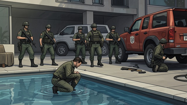 Violence at the Pool from "Stranger in a Strange Land". A Defense Becomes Decisive Threats multiply Special Service officers arrive armed and attempt to arrest Harshaw, Smith, and Gillian.
