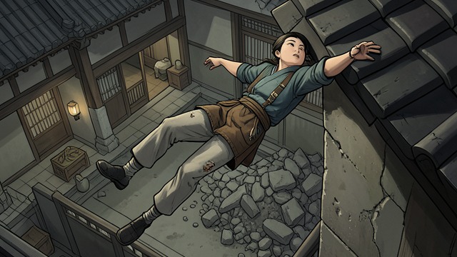 The Rooftop Fall from "Memoirs of a Geisha". The Rooftop Fall A route improvised under pressure After the front door is locked, Chiyo uses a rooftop route to try to reach the street and keep her…