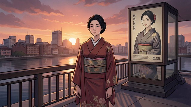 The Poster and the Stage from "Memoirs of a Geisha". The Poster and the Stage A public image A poster for the seasonal dances depicts Sayuri in a kimono on a bridge, her blue-gray eyes prominent.