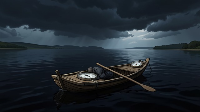 一再受阻的路线,《地心游记》中的场景。一片无法可靠辨认方向的海 预期方向被颠覆 木筏遭持续风暴裹挟,旅行者无法准确记录航向。天气放晴后,风暴后磁极反转的指南针指向他们原以为已经被抛在身后的海岸。 风暴没有让他们可靠地继续前进,反而将他们带回了起始区域附近。这个仪器似乎证实了他们走错了方向,然而它之后的表现将显示,读数已经发生变化。