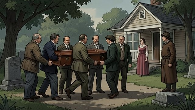 A Funeral Among Men from "Grey Bees". A Funeral Among Men A custom Sergeyich does not know The men gather for prayers and carry Akhtem’s body to the cemetery, while Aisylu and Aisha remain at home.