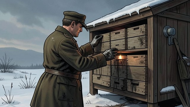 Winter Protection from "Grey Bees". Winter Protection Hives under threat Sergeyich insulates his hives and checks them daily, worrying that stray shells might penetrate the shed.
