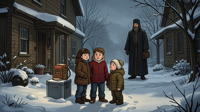 Children Waiting for Santa from "Grey Bees". Children Waiting for Santa A promise remembered Three children say that an armed young man with an earring promised them sweets at New Year.