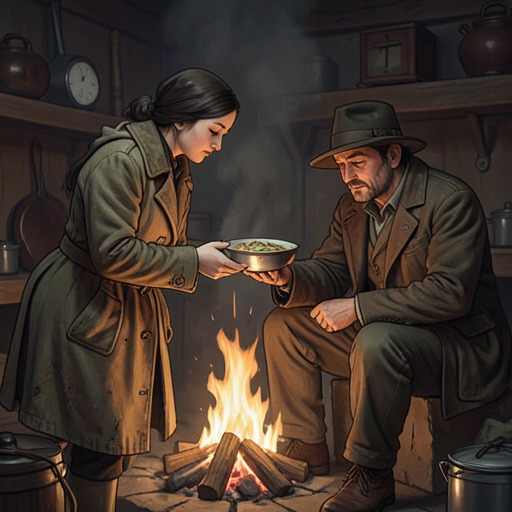 Galya and Sergeyich’s Uneasy Intimacy from "Grey Bees". Galya offers Sergeyich food, shelter, and affection, while his attachment to home prevents him from turning their closeness into a settled partnership.