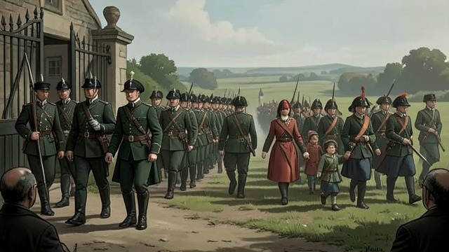 The French Standard from "The Last of the Mohicans". A Change of Masters The formal handover French troops take possession of the gates as the British column prepares to leave.
