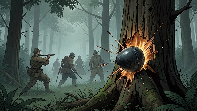 A Shot Through the Trees from "The Last of the Mohicans". A Shot Through the Trees Battlefield intrusion A cannonball tears through the thicket and strikes a sapling as the fugitives seek a route through the mist.