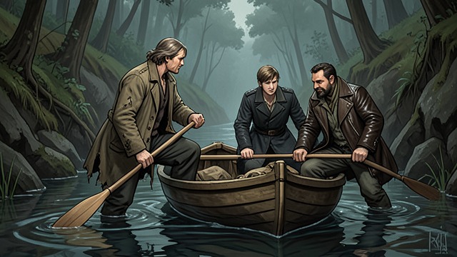 The Shared Pursuit from "The Last of the Mohicans". Working as One Coordinated paddling Chingachgook guides the canoe while Uncas and Hawkeye work through the narrow channels.