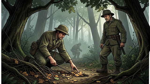 A Track in the Leaves from "The Last of the Mohicans". The Scout's Evidence Small signs Hawkeye reads fragments of veil, footprints, and disturbed brush as evidence of the captives' direction.