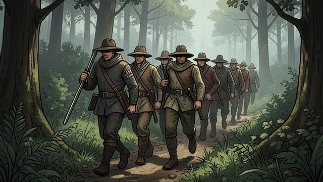 The Party on the Move from "The Last of the Mohicans". A Quiet Expedition A chosen band Magua gathers twenty armed warriors and leads them away in single file.